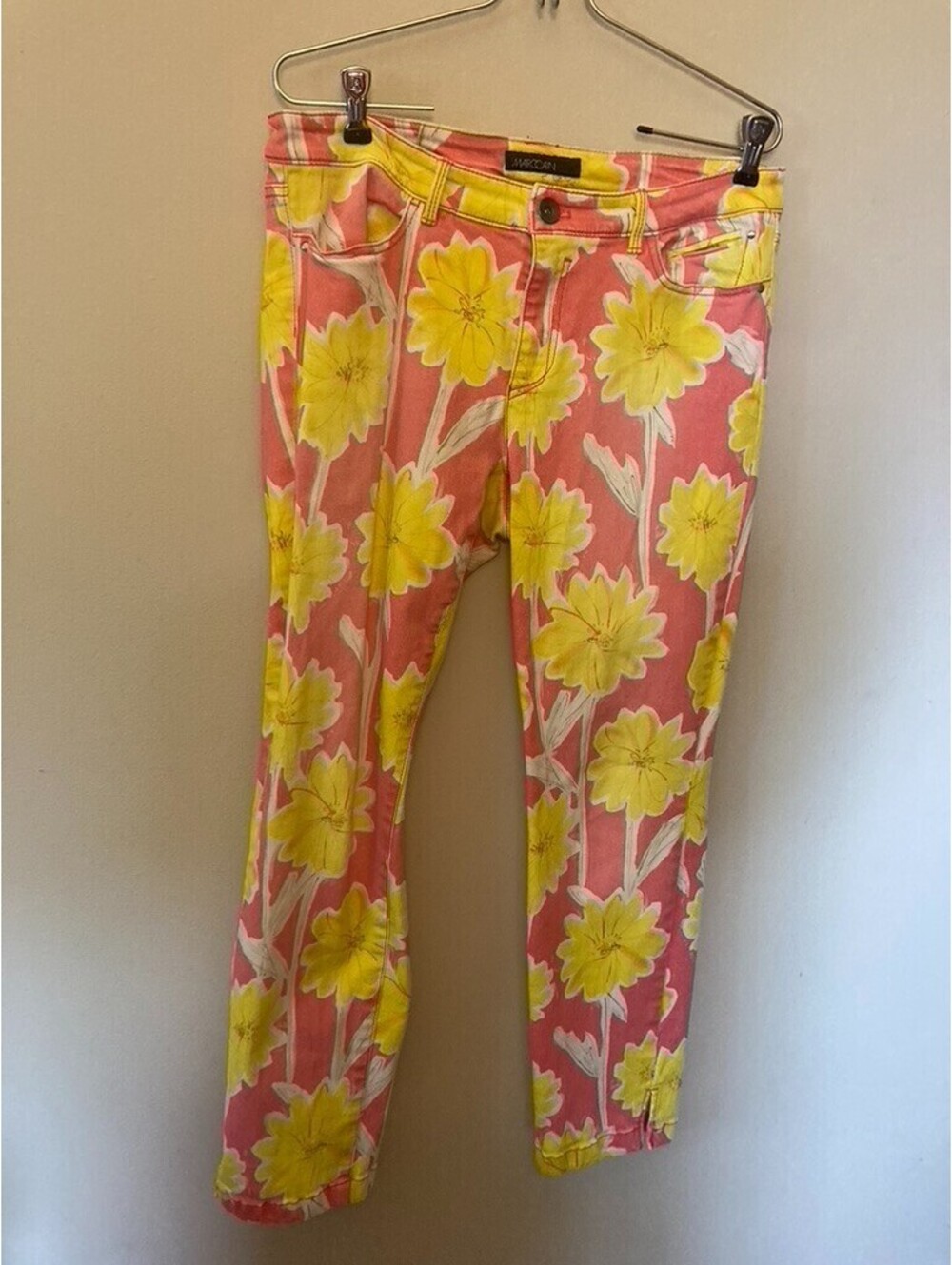 Hot Pink/Yellow Flower Floral Print Jeans - size L